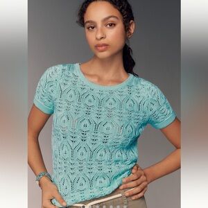NWOT Anthropologie crochet stitched sweater tee XSP
